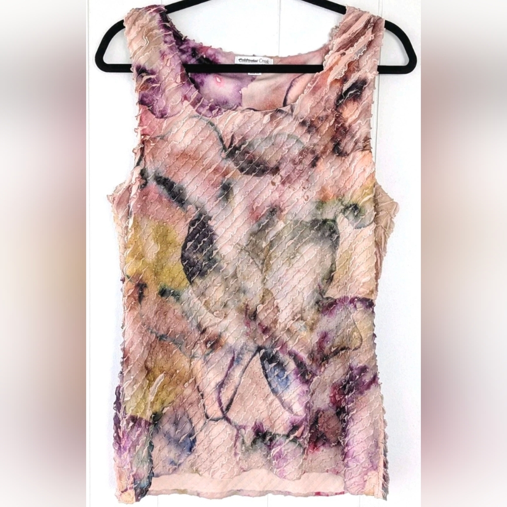 Coldwater Creek Tank Top 10/12 Diffused Floral Layered Ruffle Fairy Feminine